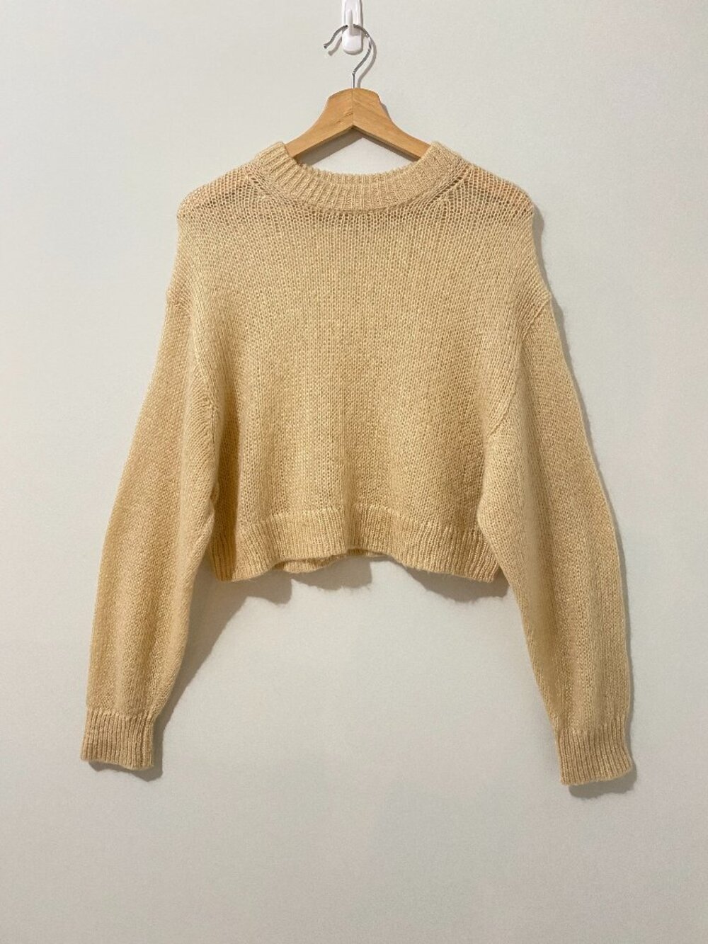 TNA Mohair Blend Crewneck Sweater Open Knit Beige Sheer Staple Cozy Aritzia